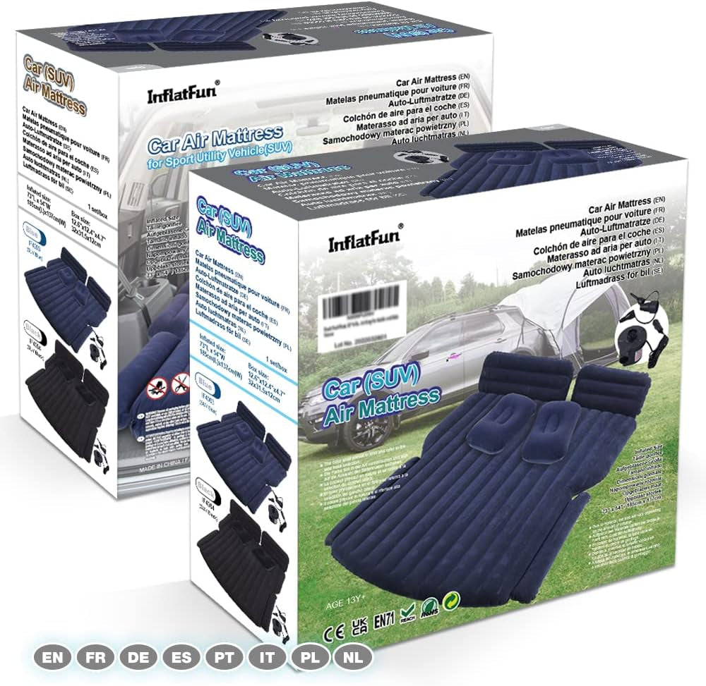 Car Air Mattress, Inflatable Car Mattress for Back Seat, Car Bed with Air Pump, Home Sleeping Pad (SUV Blue)