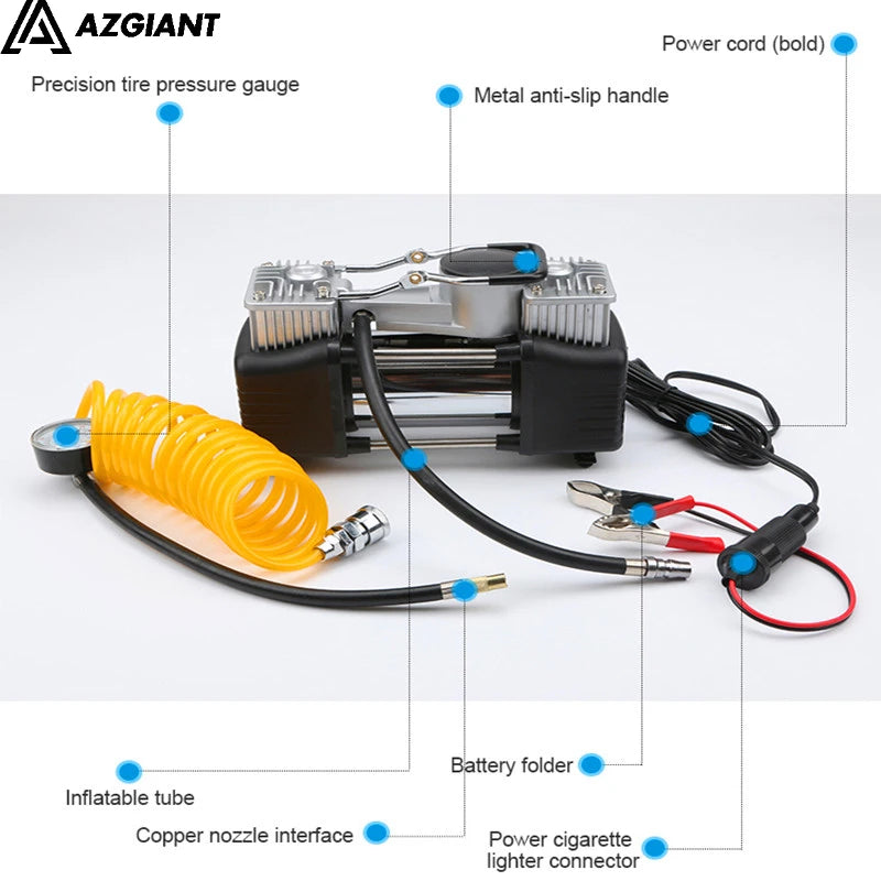 AZGIANT Portable 12V 150PSI Double Cylinder Inflatable Pump With Suitcase Car Air Compressor With Toolbox Inflatable Pump