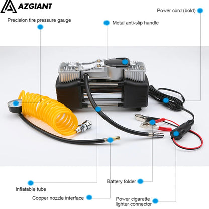 AZGIANT Portable 12V 150PSI Double Cylinder Inflatable Pump With Suitcase Car Air Compressor With Toolbox Inflatable Pump