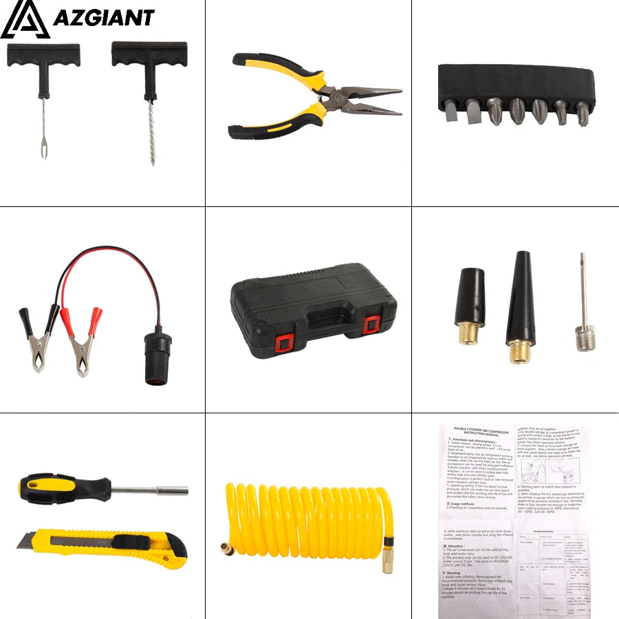 AZGIANT Portable 12V 150PSI Double Cylinder Inflatable Pump With Suitcase Car Air Compressor With Toolbox Inflatable Pump
